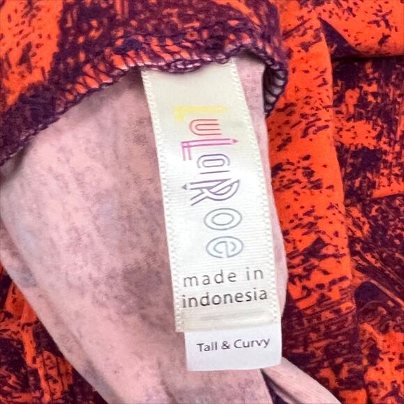 Lularoe Buttery Soft Leggings Size TC Tall & Curvy Orange Purple Geometric Print - Picture 3 of 4